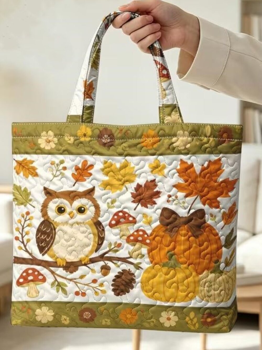 QUILTED AUTUMN OWL TOTE